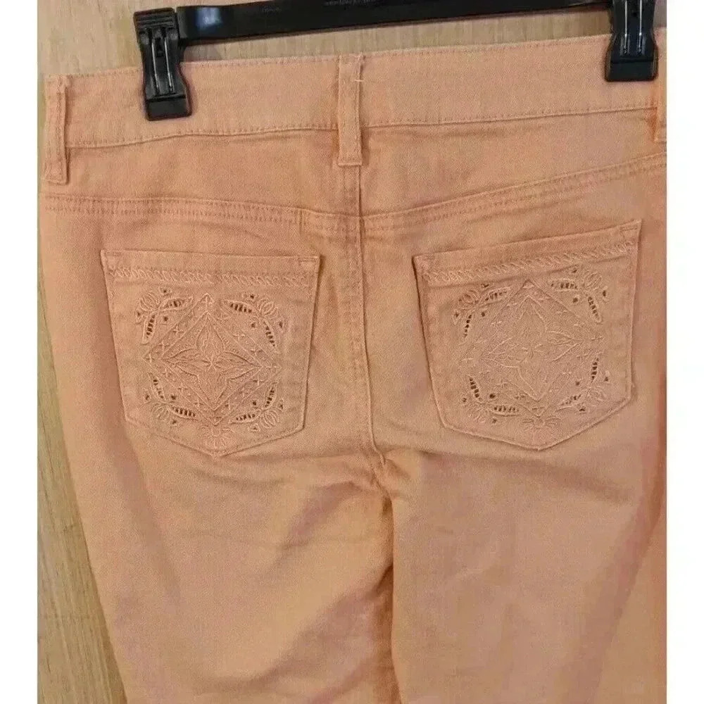 Chicos Platinum 00(XS) Ankle Jeans Womens Orange Mid Rise Crochet Back‎ Pockets
